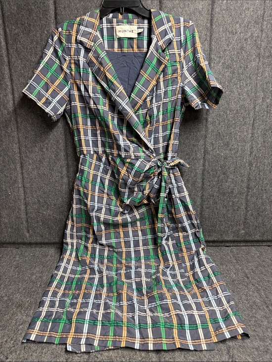 Munthe Dresses & Skirts - Munthe Green Plaid Midi Wrap Dress with Tie Waist